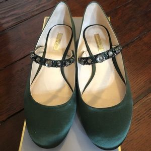 Green silk Louise et Cie Mary Jane flats